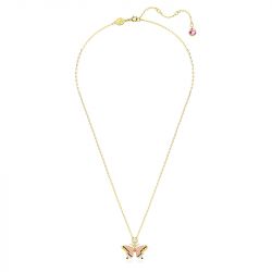 Collier femme swarovski idyllia papillon rose plaqué ton or - colliers-femme - edora - 1