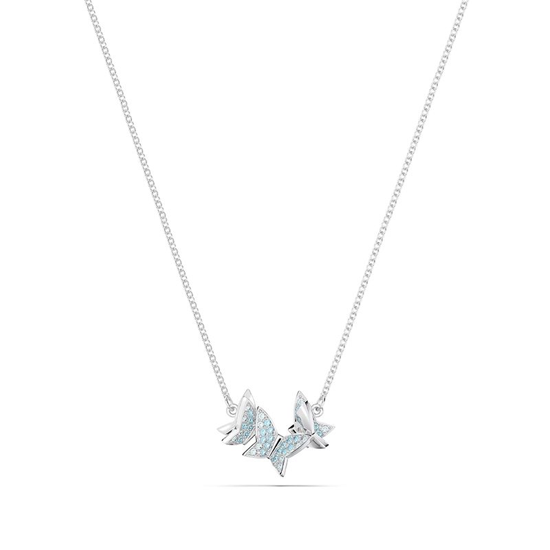 Collier femme swarovski lilia papillon bleu métal rhodié blanc - colliers-femme - edora