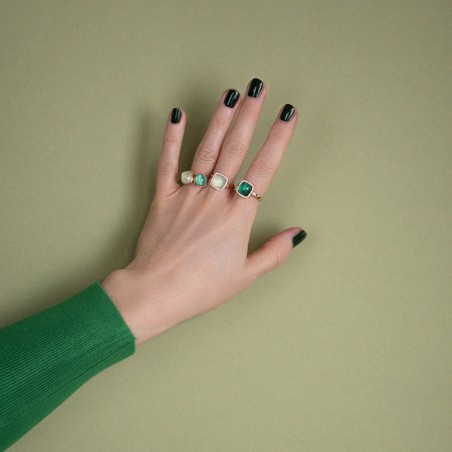 Bague femme pantelleria or rose 750/1000 avec cristal de roche sur malachite et diamants – bagues femme