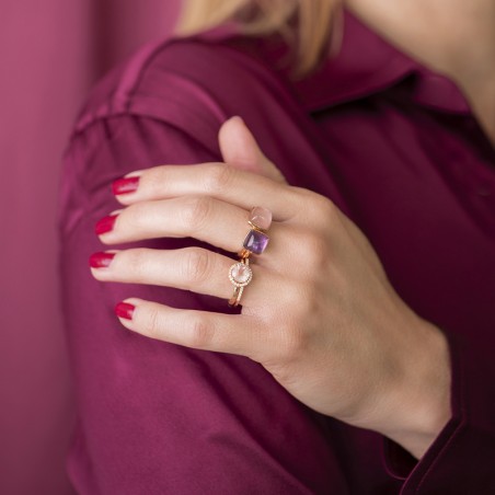 Bague pour femme one more pantelleria en or rose 750/1000 et améthyste sur nacre – bagues femme