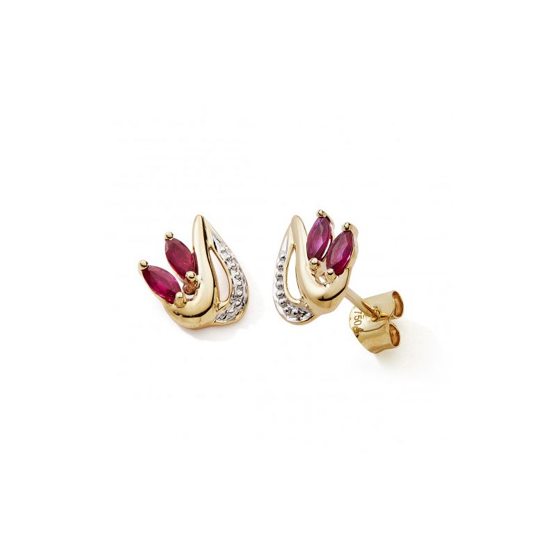 Boucles d'oreilles femme puces edora collection essential navettes or jaune 750/1000 rubis - puces - edora