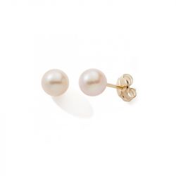 Boucles d'oreilles enfant puces edora collection essential or jaune 750/1000 perles de culture - puces - edora - 0