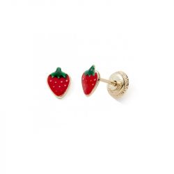 Boucles d'oreilles puces enfant edora collection essential fraise laquÉ or 375/1000 - puces - edora - 0