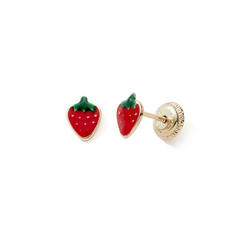 Boucles d'oreilles puces enfant edora collection essential fraise laquÉ or 375/1000 - puces - edora