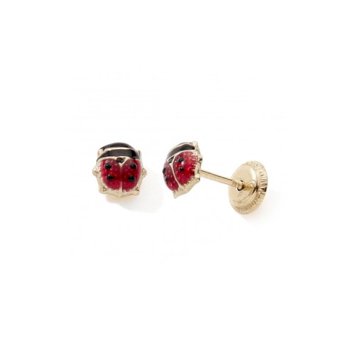 Boucles d'Oreilles Puces Enfant EDORA COLLECTION ESSENTIAL COCCINELLE LAQUÉ Or 375/1000