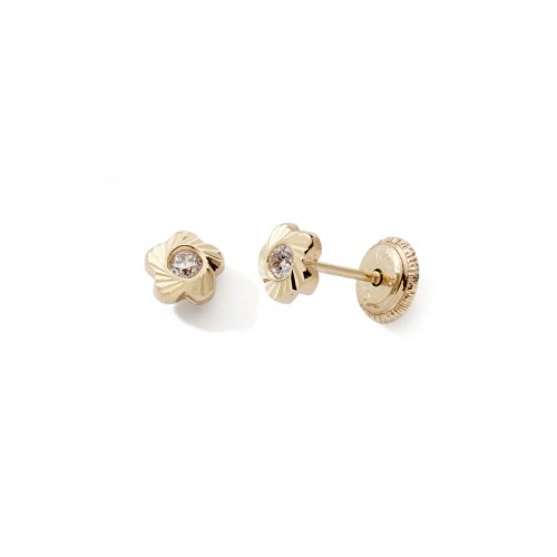 Boucles d'Oreilles Puces Enfant EDORA COLLECTION ESSENTIAL FLEUR CISELÉE Or 375/1000