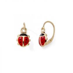 Boucles d'oreilles dormeuses enfant edora collection essential coccinelle or 375/1000 - boucles-d-oreilles-enfant - edora - 0