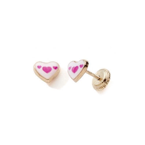 Boucles d'Oreilles Puces Enfant EDORA COLLECTION ESSENTIAL COEUR LAQUÉ Or 375/1000