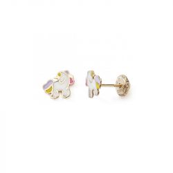 Boucles d'oreilles puces enfant edora collection essential licorne laquÉ or 375/1000 - puces - edora - 0