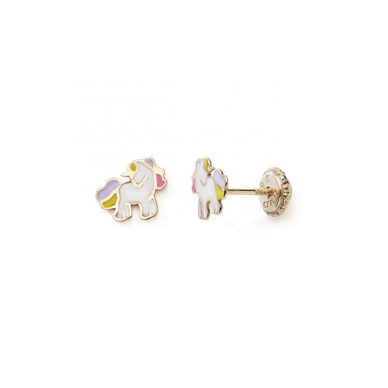 Boucles d'oreilles puces enfant edora collection essential licorne laquÉ or 375/1000 - puces - edora