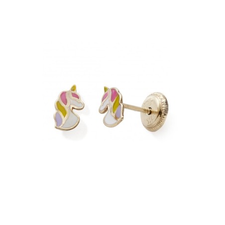 Boucles d'oreilles puces enfant edora collection essential licorne laqué or 375/1000 – puces