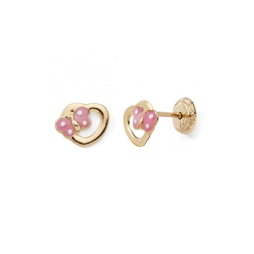 Boucles d'Oreilles Puces Enfant EDORA COLLECTION ESSENTIAL PAPILLON LAQUÉ Or 375/1000