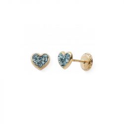 Boucles d'oreilles puces enfant edora collection essential coeur cristaux bleus or 375/1000 - puces - edora - 0