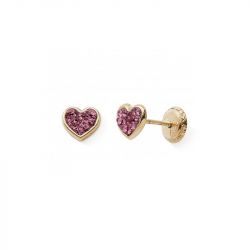 Boucles d'oreilles puces enfant edora collection essential coeur cristaux roses or 375/1000 - puces - edora - 0