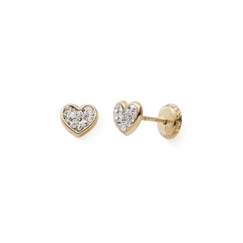 Boucles d'Oreilles Puces Enfant EDORA COLLECTION ESSENTIAL COEUR CRISTAUX BLANCS Or 375/1000