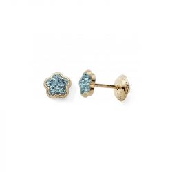 Boucles d'oreilles puces enfant edora collection essential fleur cristaux bleus or 375/1000 - puces - edora - 0