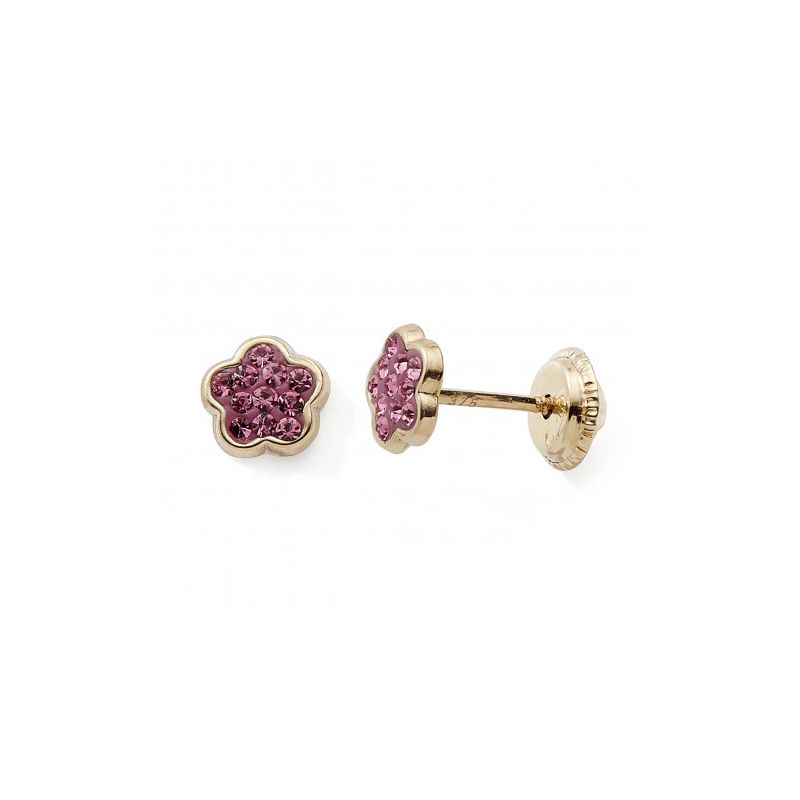 Boucles d'oreilles puces enfant edora collection essential fleur cristaux  roses or 375/1000 - puces - edora