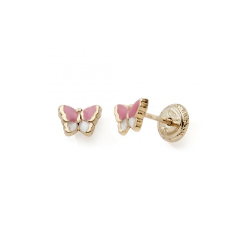 Boucles d'Oreilles Puces Enfant EDORA COLLECTION ESSENTIAL PAPILLON LAQUÉ Or 375/1000