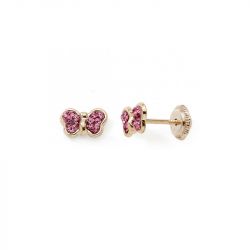 Boucles d'oreilles puces enfant edora collection essential papillon cristaux roses or 375/1000 - puces - edora - 0