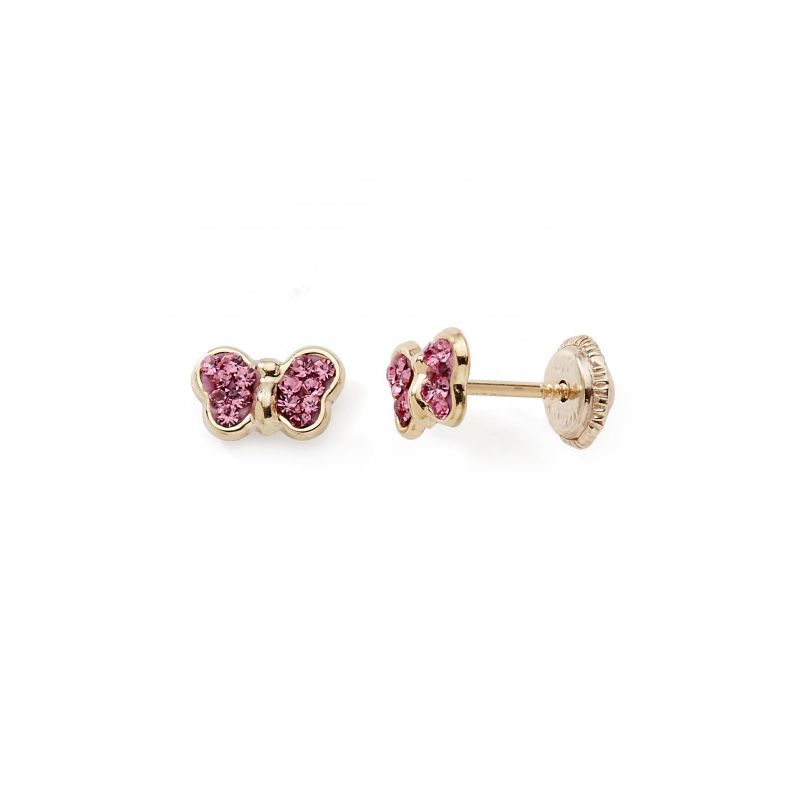 Boucles d'oreilles puces enfant edora collection essential papillon cristaux roses or 375/1000 - puces - edora