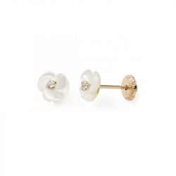 Boucles d'oreilles puces enfant edora collection essential fleur nacre or 375/1000 - puces - edora - 0