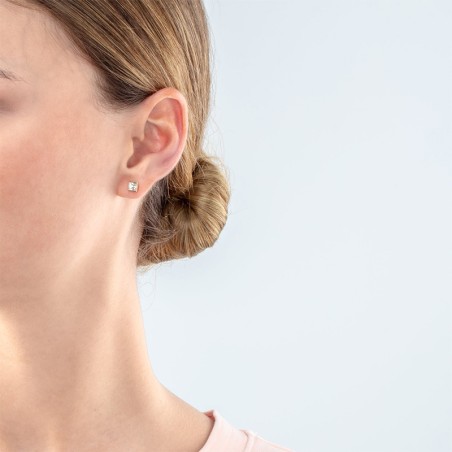 Boucles d'oreilles puces femme cœur de lion acier doré cristaux blancs – puces