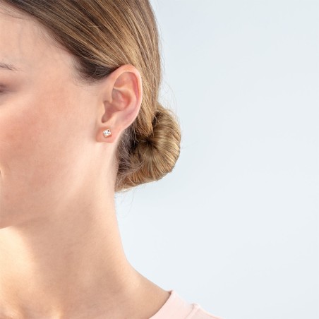 Boucles d'oreilles puces femme cœur de lion acier doré rose cristaux blancs – puces