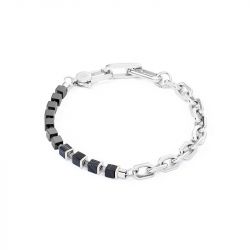 Bracelet mixte cŒur de lion fusion acier argenté hématite onyx - bracelets-femme - edora - 0