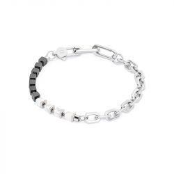 Bracelet mixte cŒur de lion fusion acier argenté hématite howlite - bracelets-femme - edora - 0