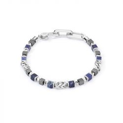 Bracelet femme cŒur de lion acier argenté hématite sodalite - bracelets-femme - edora - 0