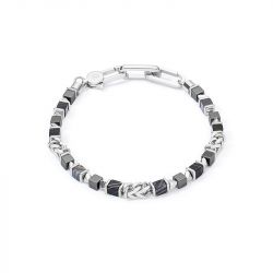 Bracelet femme cŒur de lion acier argenté hématite onyx - bracelets-femme - edora - 0