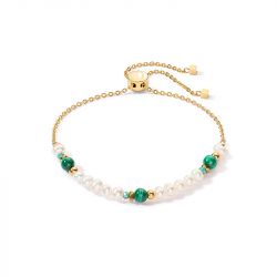Bracelet femme cŒur de lion harmony acier doré perles d'eau douce et malachite - bracelets-femme - edora - 0