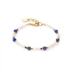 Bracelet femme cŒur de lion flow acier doré perles d'eau douce et sodalite - bracelets-femme - edora - 0