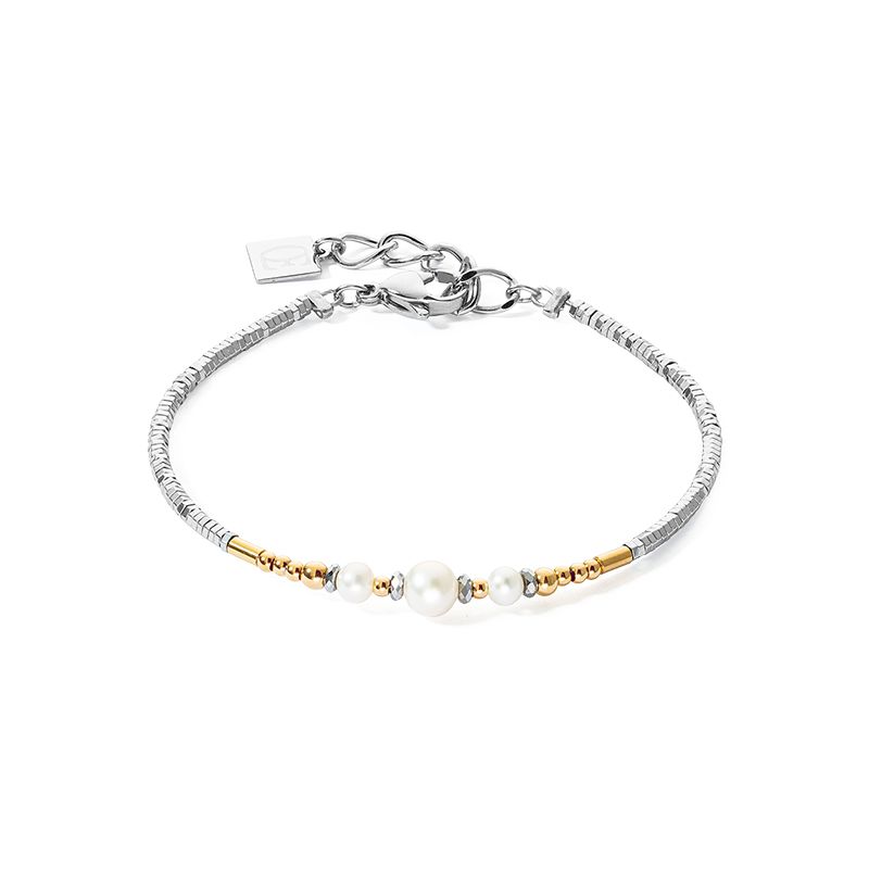 Bracelet femme coeur de lion dancing perles d'eau douce bracelet bicolor acier  inoxydable - bracelets-femme 