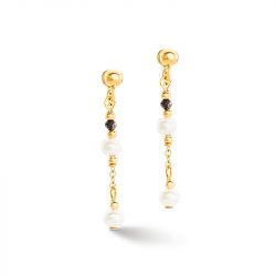 Boucles d'oreilles pendantes femme cŒur de lion modern princess acier doré perles d'eau douce - pendantes - edora - 0
