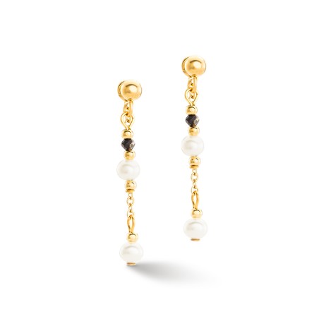 Boucles d'oreilles pendantes femme cœur de lion modern princess acier doré perles d'eau douce – pendantes