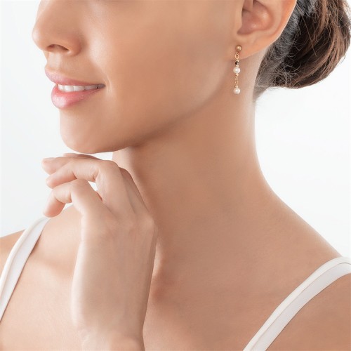 Boucles d'Oreilles Pendantes Femme CŒUR DE LION MODERN PRINCESS Acier Doré Perles d'Eau Douce