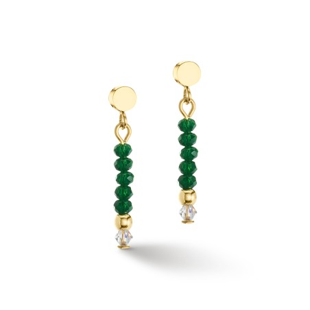 Boucles d'oreilles femme pendantes cœur de lion little twinkle vert acier doré verre taillé – pendantes