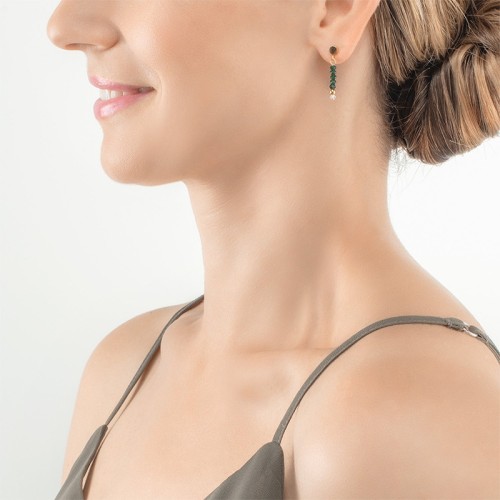 Boucles d'Oreilles Femme Pendantes CŒUR DE LION LITTLE TWINKLE VERT Acier Doré Verre Taillé