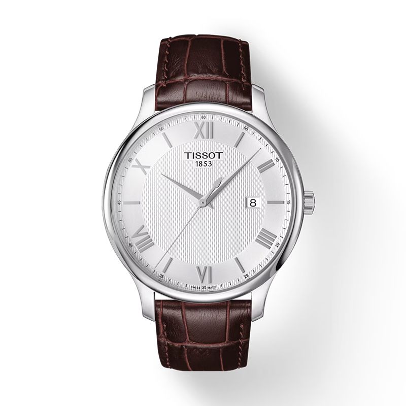Montre homme tissot tradition acier argenté cuir brun t0636101603800 - analogiques - edora Montre homme tissot tradition acier argenté cuir brun t0636101603800 - analogiques - edora