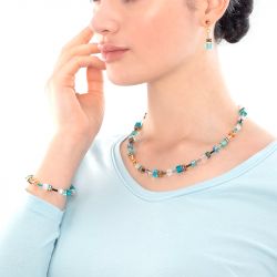 Collier femme coeur de lion geocube® iconic or turquoise acier doré - colliers-femme - edora - 1