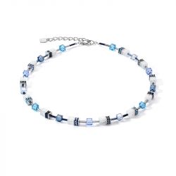 Collier femme coeur de lion geocube® iconic nature bleu blanc acier argenté - colliers-femme - edora - 0