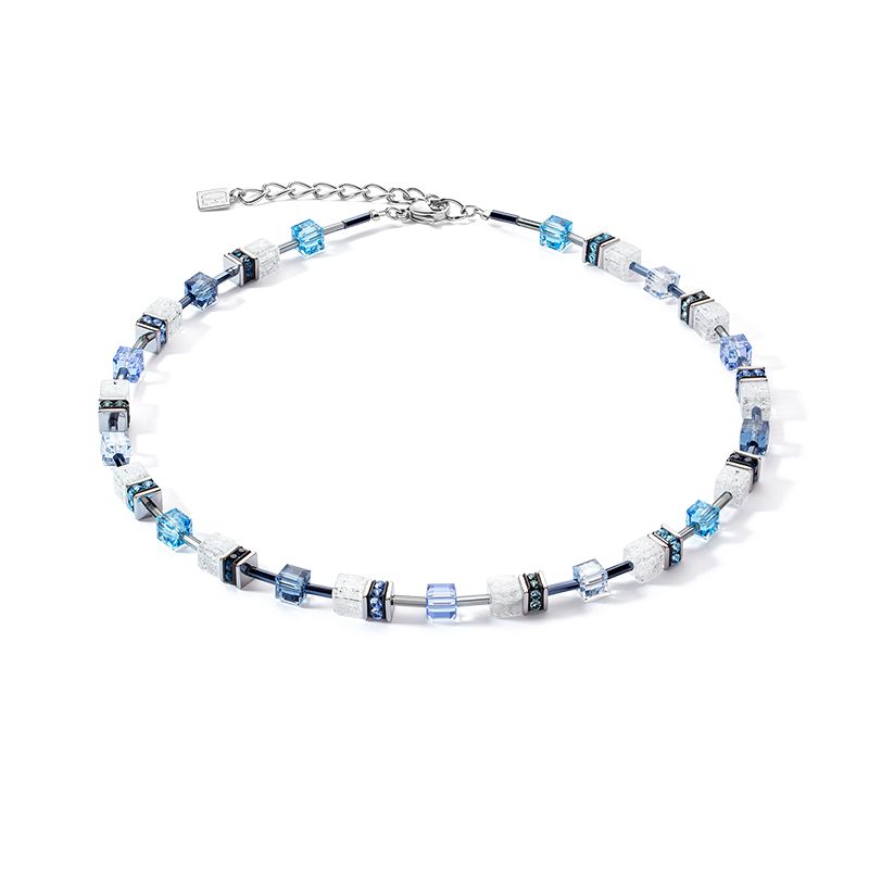 Collier femme coeur de lion geocube® iconic nature bleu blanc acier argenté - colliers-femme - edora