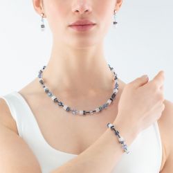 Collier femme coeur de lion geocube® iconic nature bleu blanc acier argenté - colliers-femme - edora - 1