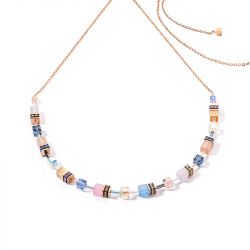 Collier femme coeur de lion geocube® iconic chain bleu clair rose acier doré rose - colliers-femme - edora - 0