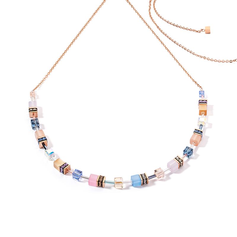 Collier femme coeur de lion geocube® iconic chain bleu clair rose acier doré rose - colliers-femme - edora