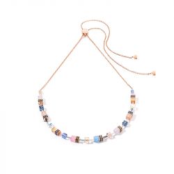 Collier femme coeur de lion geocube® iconic chain bleu clair rose acier doré rose - colliers-femme - edora - 1