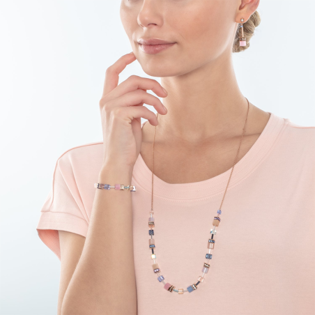 Collier femme coeur de lion geocube® iconic chain bleu clair rose acier doré rose – colliers femme