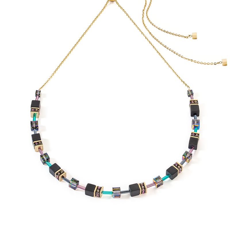 Collier femme coeur de lion geocube® iconic nature chain noir multicolore acier doré - colliers-femme - edora