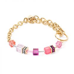 Bracelet femme coeur de lion bracelet geocube® iconic chain or-magenta acier doré - plus-de-bracelets-femmes - edora - 0